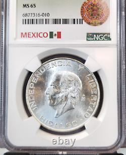 1956 Mexico Silver 5 Pesos S5p Hidalgo Ngc Ms 65 Scarce Gem Coin