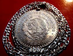 1957-1967 Mexican Silver Eagle Peso Pendant on a 30 925 Sterling Silver Chain