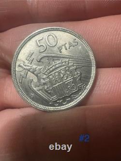 1957(58) Spain 50 Pesitas Gem BU UNA LIBRE GRANDE Edge Lettering KM# 788 Rare
