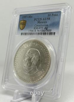 1957 Mexico 10 Pesos 90% Silver Coin PCGS AU58 Constitution Commemorative 1957 Mexico 10 Pesos 90% Silver Coin PCGS AU58 Constitution Commemorative