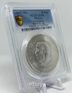 1957 Mexico 10 Pesos 90% Silver Coin PCGS AU58 Constitution Commemorative 1957 Mexico 10 Pesos 90% Silver Coin PCGS AU58 Constitution Commemorative
