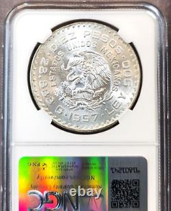 1957 Mexico Silver 10 Pesos Constitution Centennial Ngc Ms 64 Scarce Bright Bu