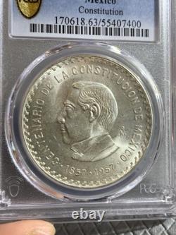 1957 Mexico Silver 10 Pesos PCGS MS63
