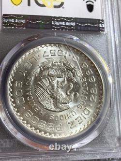 1957 Mexico Silver 10 Pesos PCGS MS63