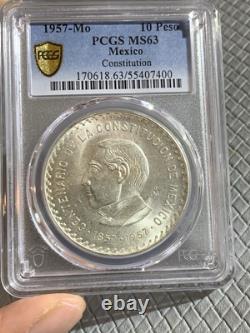 1957 Mexico Silver 10 Pesos PCGS MS63