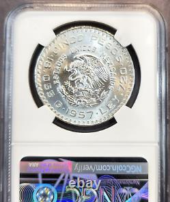 1957 Mexico Silver 5 Pesos S5p Constitution Centennial Ngc Ms 66 Smooth Luster