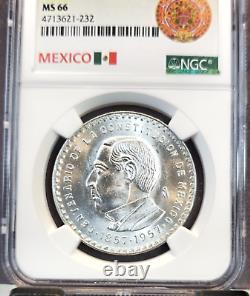 1957 Mexico Silver 5 Pesos S5p Constitution Centennial Ngc Ms 66 Smooth Luster