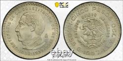 1957-Mo Mexico Silver 5 Pesos Coin PCGS MS65 Constitution Centennial KM#470