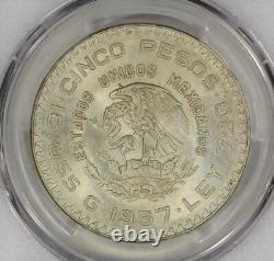 1957-Mo Mexico Silver 5 Pesos Coin PCGS MS65 Constitution Centennial KM#470