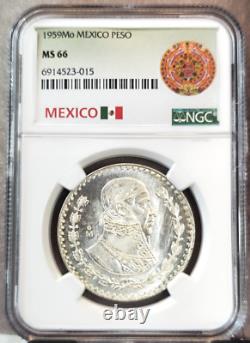 1959 Mexico Silver 1 Peso Jose Morelos Ngc Ms 66 Rare In High Grade Gem Coin