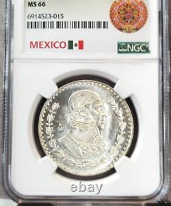 1959 Mexico Silver 1 Peso Jose Morelos Ngc Ms 66 Rare In High Grade Gem Coin