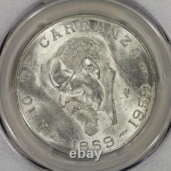 1959 Mo Mexico Silver 5 Pesos Coin PCGS MS65 Año De Carranza