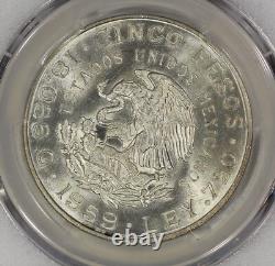 1959 Mo Mexico Silver 5 Pesos Coin PCGS MS65 Año De Carranza