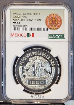 1960 MEXICO SILVER MEDAL GROVE 759a NBA 41ST CONVENTION NGC MS 64 RARE TOP POP 1