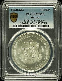 1960-Mo Mexico 10 Peso 150th Anniversary PCGS MS65.8359 Silver