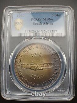 1960 Silver Toned South Africa 5 Shillings Pcgs Ms64