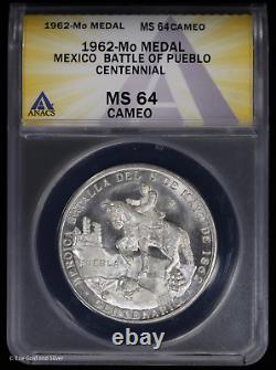1962-Mo Mexico Puebla Battle Centennial Commemorative Silver Medal ANACS MS 64 C