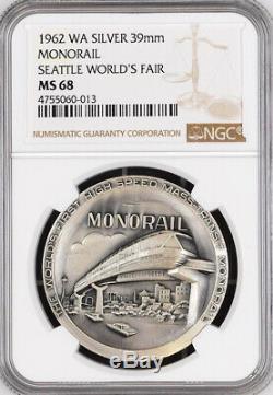 1962 Seattle World's Fair Monorail Silver Medal MS68 NGC Token, Coin, Alweg
