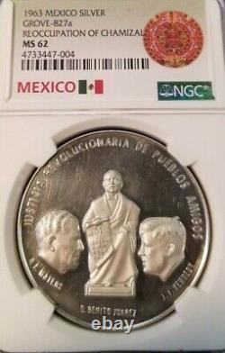 1963 MEXICO SILVER MEDAL GROVE 827a REOCCUPATION OF CHAMIZAL NGC MS 62