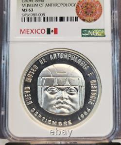1964 MEXICO SILVER GROVE 884a MUSEUM OF ANTHROPOLOGY NGC MS 63 SCARCE
