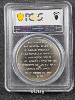 1964 Mexico SILVER Medal GROVE 872a Charles De Gaulle PCGS SP62 Rare POP 1