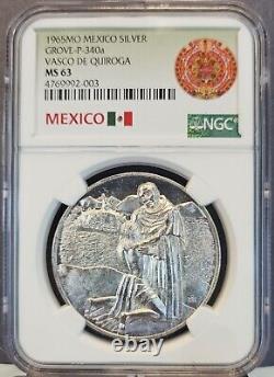 1965 MEXICO SILVER MEDAL GROVE P 340a VASCO DE QUIROGA NGC MS 63 SCARCE