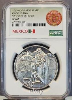 1965 MEXICO SILVER MEDAL GROVE P 340a VASCO DE QUIROGA NGC MS 63 SCARCE