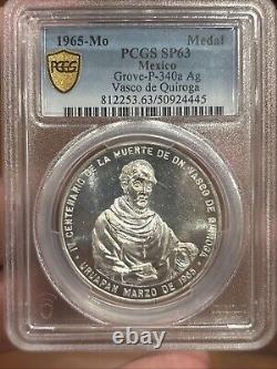 1965 Mo Mexico Silver Medal Grove-P-340a Vasco De Quiroga Medal PCGS SP-63