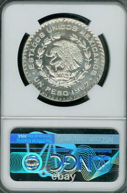 1967 MEXICO SILVER 1 PESO NGC MS64 PL MAC DPL & SPOTLESS rare
