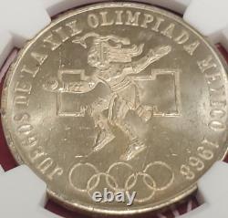 1968 Mexico XIX Olympic Games AZTEC 25 Pesos Silver Coin NGC MS 65