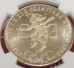 1968 Mexico XIX Olympic Games AZTEC 25 Pesos Silver Coin NGC MS 65