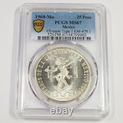 1968 Mo PCGS MS67 MEXICO SILVER Olympic Type 1 25 Pesos Coin KM 479 #48308A