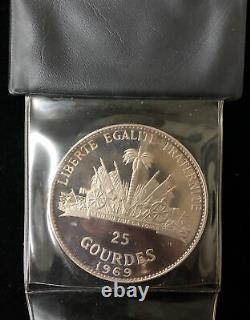 1969 Haiti 25 Gourdes Silver Coin Music Seashell Nude Proof Original Packaging
