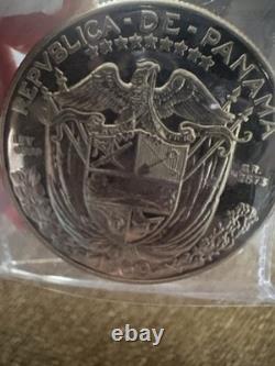 1969 Panama 5 Balboas Silver Coin Ley 0900 Large Crown Size