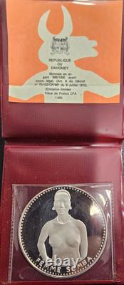 1971 1000 Francs Republique Du Dahomey Femme Somba COIN Silver. 999 Proof