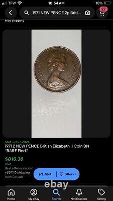 1971 2 NEW PENCE British Elizabeth II Coin BN Rare Beauty