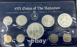 1971 BAHAMAS UK Queen Elizabeth II Shell Marlin 9 Coin Set 5 are Silver i114537