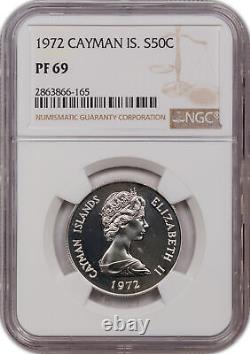 1972 CAYMAN ISLANDS SILVER 50 CENTS NGC PF 69 FINEST KNOWN, Low Mintage 11K