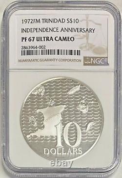 1972-FM Silver Trinidad & Tabago $10 NGC PF 67 Ultra Cameo, Low Mintage 26,000