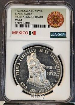 1972 Mexico Silver Medal Benito Juarez 100th Anniversary Ngc Ms 61 Scarce