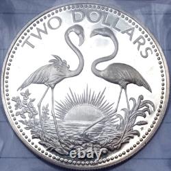 1974 F. Mint, Bahamas, 2 Dollar Proof, Silver 925 °%, sterling, 0.8862 asw, PR