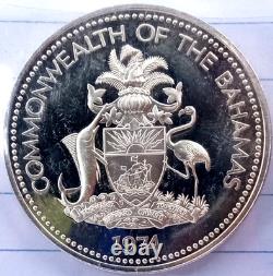 1974 F. Mint, Bahamas, 2 Dollar Proof, Silver 925 °%, sterling, 0.8862 asw, PR