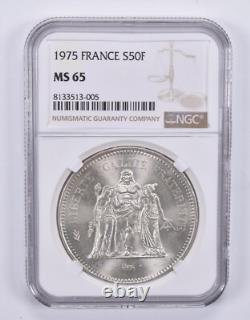 1975 France 50 Francs Silver MS65 NGC Brown Label
