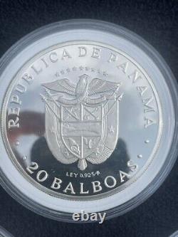 1975 PANAMA Large Silver Proof. 925 Silver 20 BALBOAS Silver 3.80 / 0.925 Coin