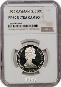 1976 Cayman Islands Silver 50 Cents Ngc Pf 69 Ultra Cameo, Top Pop! Mint 3k