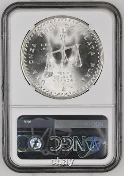 1979 Mo Mexico Onza Silver Pan between U & N NGC MS64