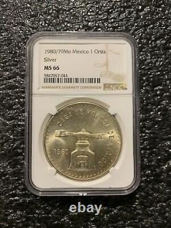1980/79 Mexico 1 Onza Silver Coin NGC MS 66