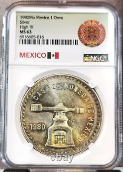 1980 Mexico Silver 1 Onza High 8 Ngc Ms 63 Amazing Color Toning 1 Oz