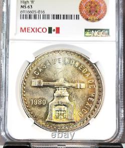 1980 Mexico Silver 1 Onza High 8 Ngc Ms 63 Amazing Color Toning 1 Oz