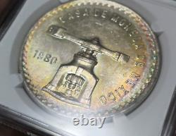 1980 Mexico Silver 1 Onza High 8 Ngc Ms 63 Amazing Color Toning 1 Oz